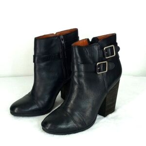 Lucky Brand Womens Lauron Black Leather Ankle Boot Block Heel Round Toe Size 10
